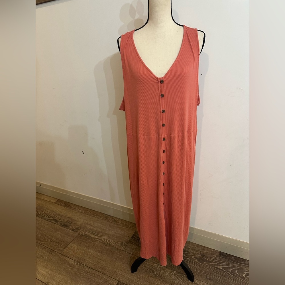 Old Navy Ribbed T-shirt style Coral Sleeveless Button-Down Maxi Dress 3X